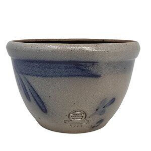 Handcrafted Stoneware Mixing Bowl 5" Small Blue Floral Rowe Pottery Works 1991